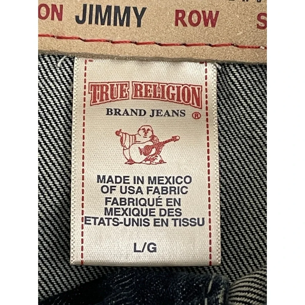 True Religion Jimmy Denim Trucker Jacket L Embroidered Thick Stitch Flap Pockets
